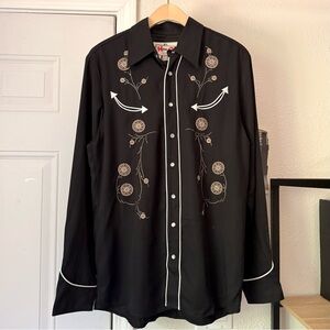 NWT H BAR C black men’s western cowboy embroidered pearl snap button up shirt